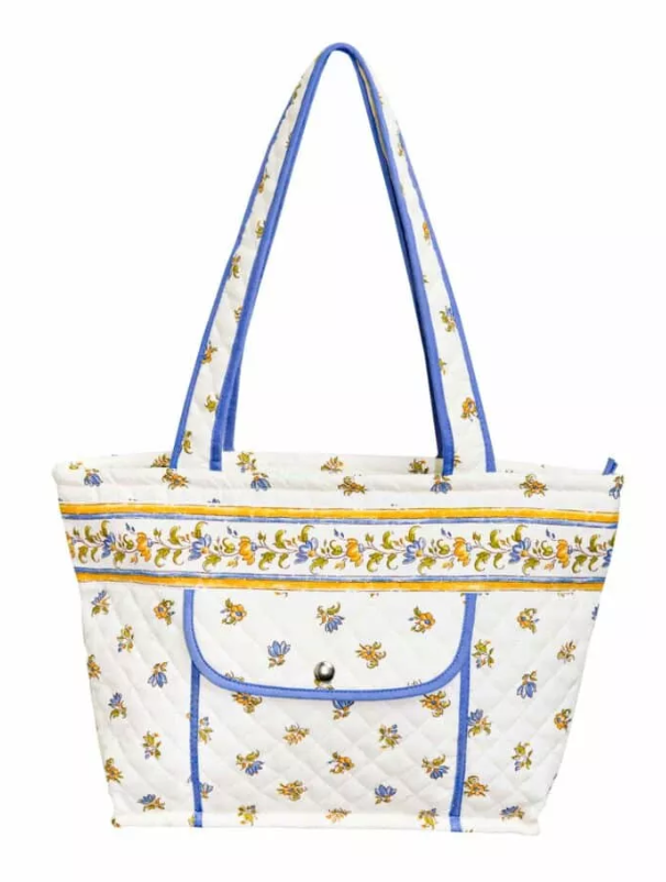 Provence pattern tote bag (Moustiers. raw x blue)